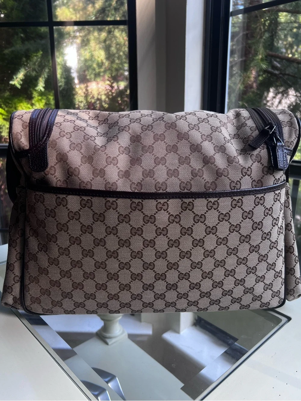 Gucci GG Canvas Monogram Diaper Baby Messenger Bag + Changing Pad